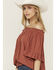 Image #2 - Band Of The Free Women's Solid Short Sleeve Off The Shoulder Blouse, Red, hi-res
