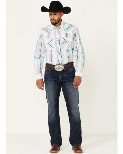 Image #2 - Wrangler 20X Men's Stripe Long Sleeve Snap Western Shirt , White, hi-res