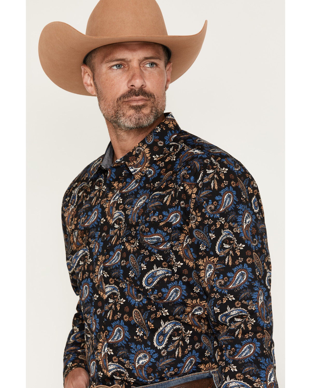 Image #2 - Cody James Men's Thornbush Paisley Print Long Sleeve Snap Western Shirt, Black, hi-res