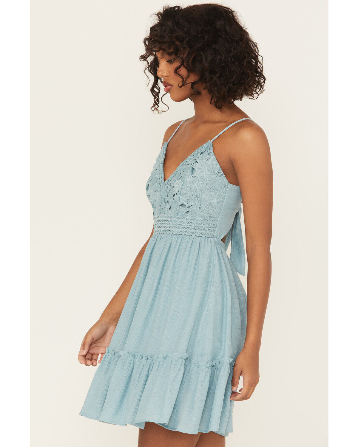 Image #3 - Shyanne Women's Bustier Tie Back Lace Mini Dress, Aqua, hi-res