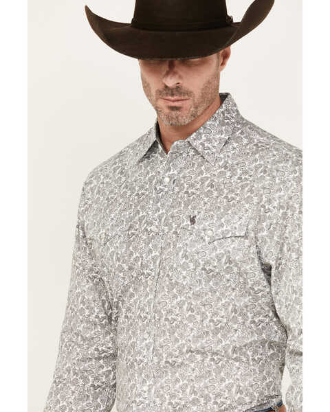 Image #2 - Rodeo Clothing Men's Paisley Print Long Sleeve Pearl Snap Western Shirt, White, hi-res