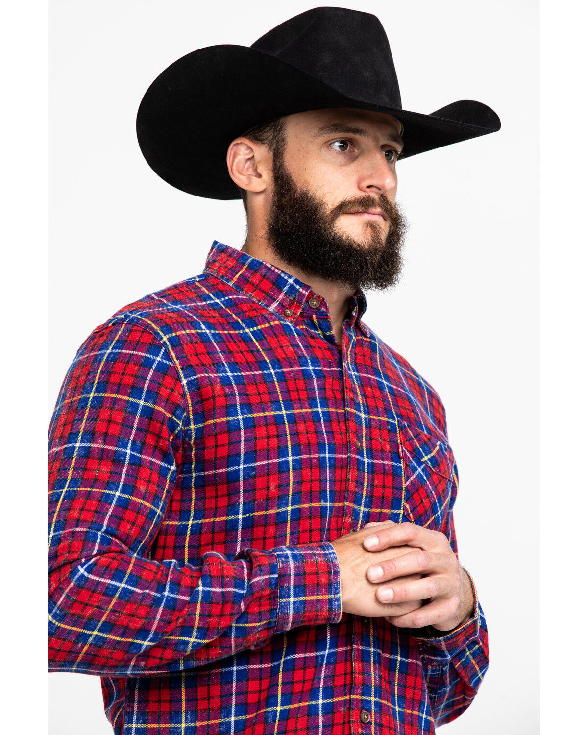 Image #5 - Levi's Men's Red Mondy Plaid Long Sleeve Western Flannel Shirt, Red, hi-res