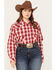 Image #1 - Ariat Women's Embroidered Plaid Print Long Sleeve Western Pearl Snap Shirt - Plus, Red, hi-res