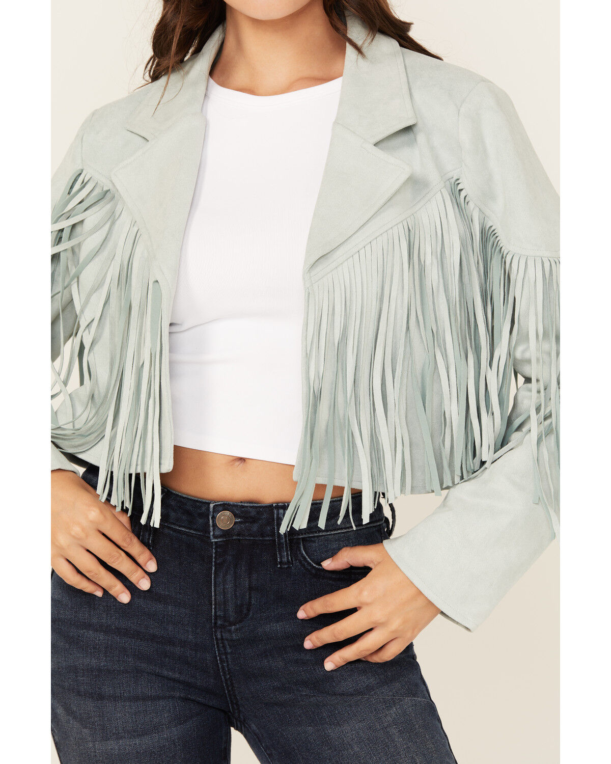Image #3 - Saints & Hearts Women's Faux Suede Fringe Jacket, Blue, hi-res