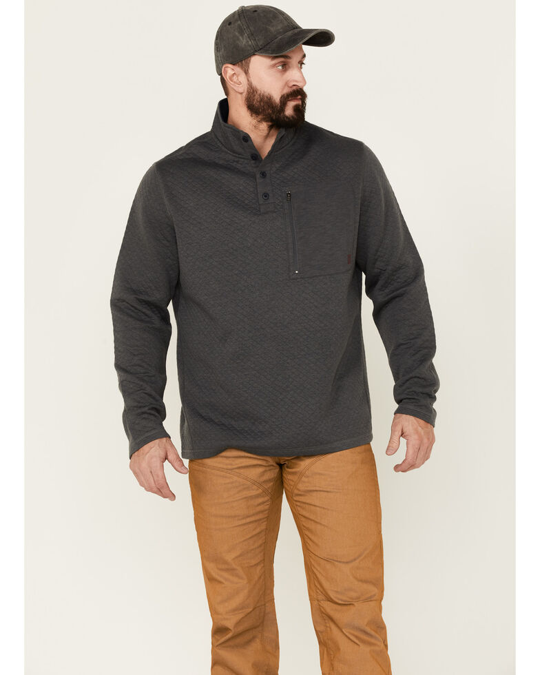 Brothers & Sons Men's Solid Quilt Weathered Mock 1/4 Button Front Pullover, Charcoal, hi-res