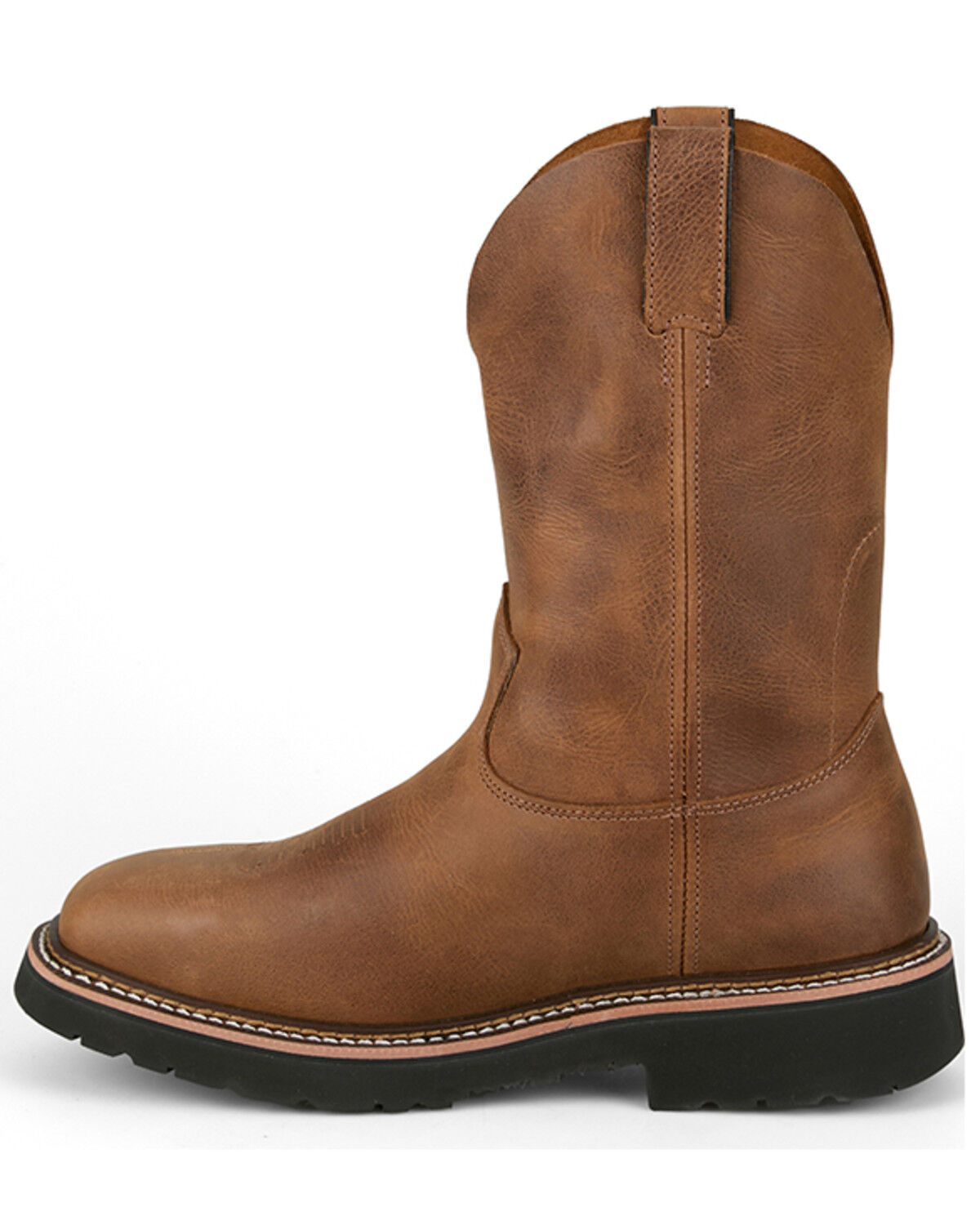 Image #3 - Justin Men's 8" Ames Pull-On Work Boots - Steel Toe, Medium Brown, hi-res
