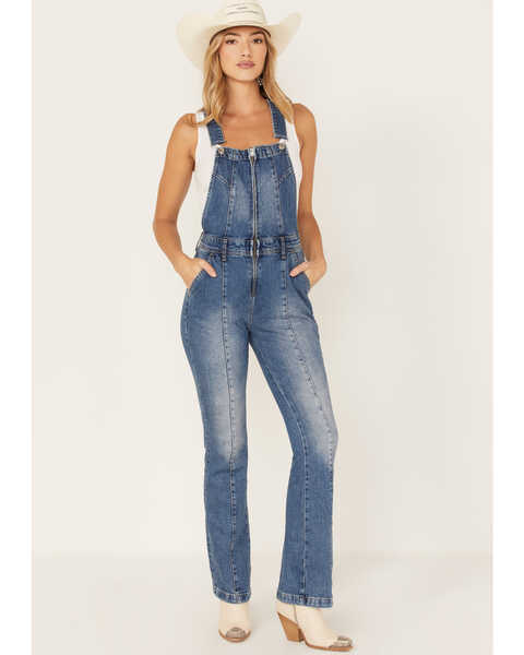 Free People Women's Rolling River Camila Slim Bootcut Overalls, Blue, hi-res