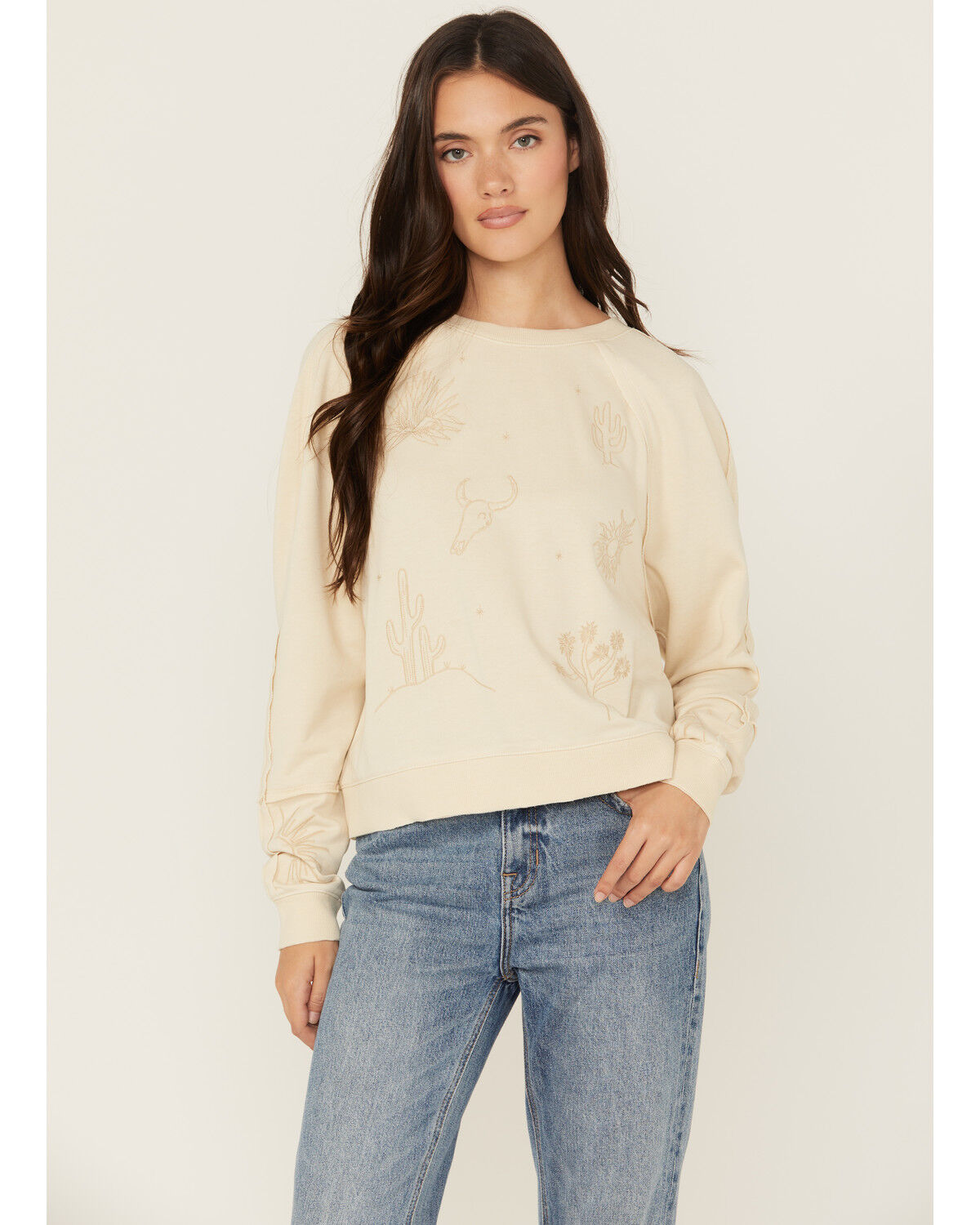 Image #1 - Cleo + Wolf Women's Embroidered Long Sleeve Shirt, Sand, hi-res
