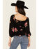 Image #4 - Wild Moss Women's Floral Embroidered 3/4 Sleeve Top, Black, hi-res