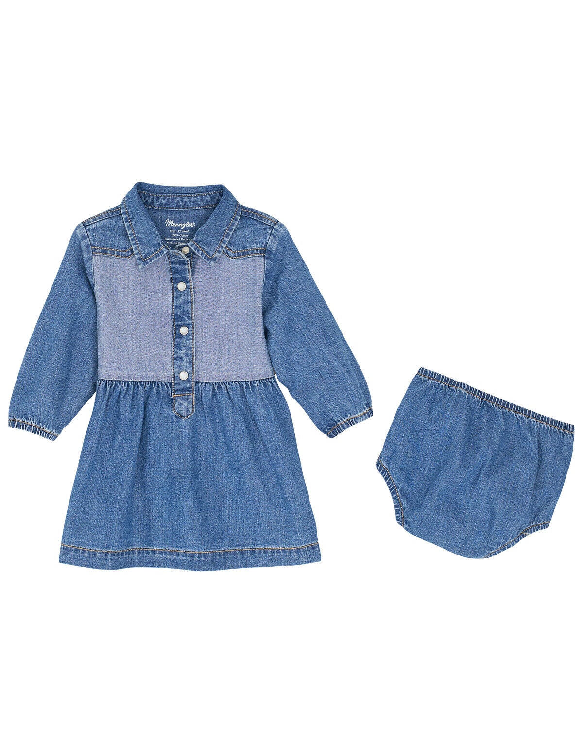 Image #1 - Wrangler Infant Girls' Two Tone Long Sleeve Dress Set - 2 Piece, Blue, hi-res