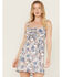 Image #2 - Wild Moss Women's Ruffle Trim Floral Print Mini Dress, Ivory, hi-res
