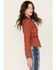Image #2 - Sadie & Sage Women's Floral Stripe Print Ruched Long Sleeve Button Down Shirt, Rust Copper, hi-res