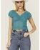 Image #1 - Shyanne Women's Flutter Sleeve Lace Crop Top, Medium Blue, hi-res