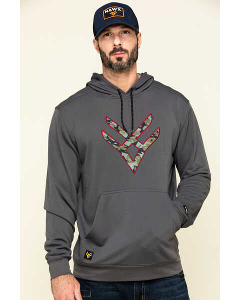 Hawx Men's Gray Tech Logo Hooded Work Sweatshirt - Tall , Dark Grey, hi-res
