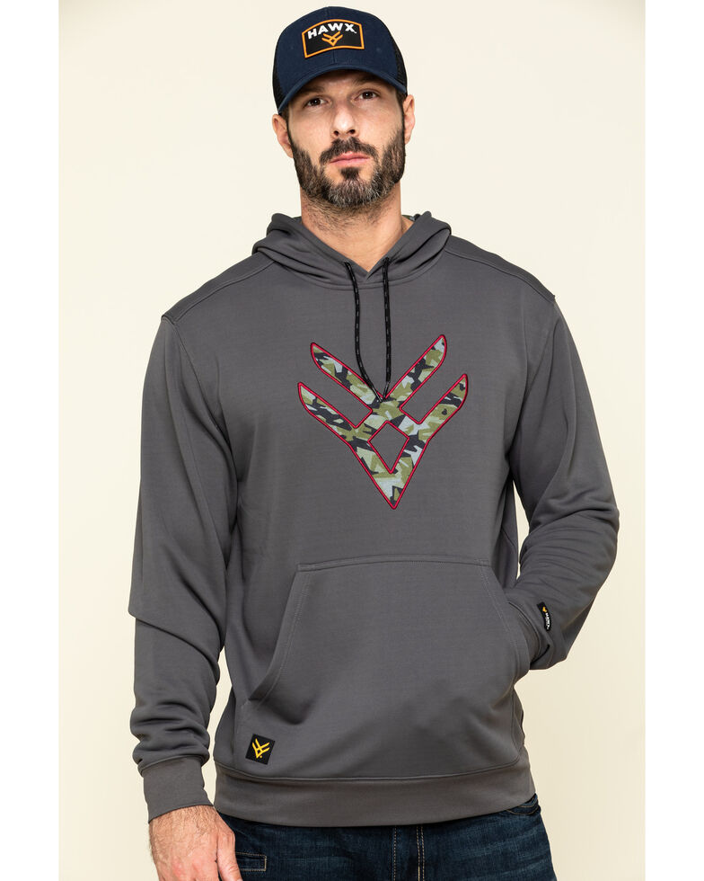Hawx Men's Grey Tech Logo Hooded Work Sweatshirt - Tall , Dark Grey, hi-res