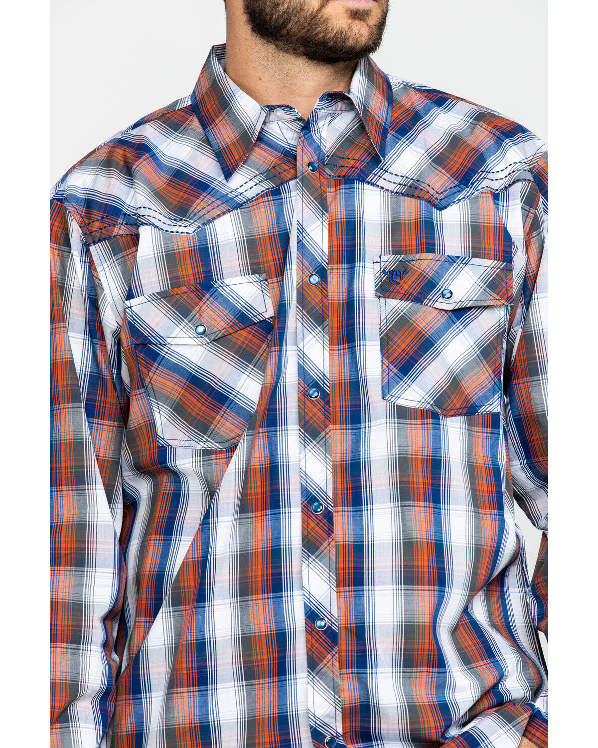 Image #4 - Cowboy Hardware Men's Multi Large Plaid Long Sleeve Western Shirt, Orange, hi-res