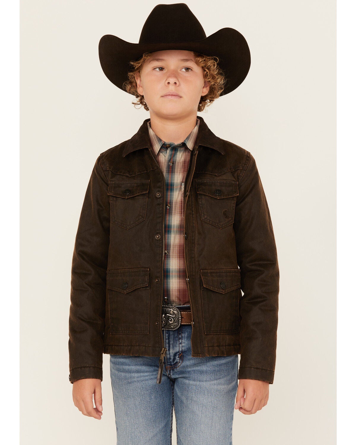 Cody James Boys' Road Dust Oil Skin Jacket, Brown, hi-res