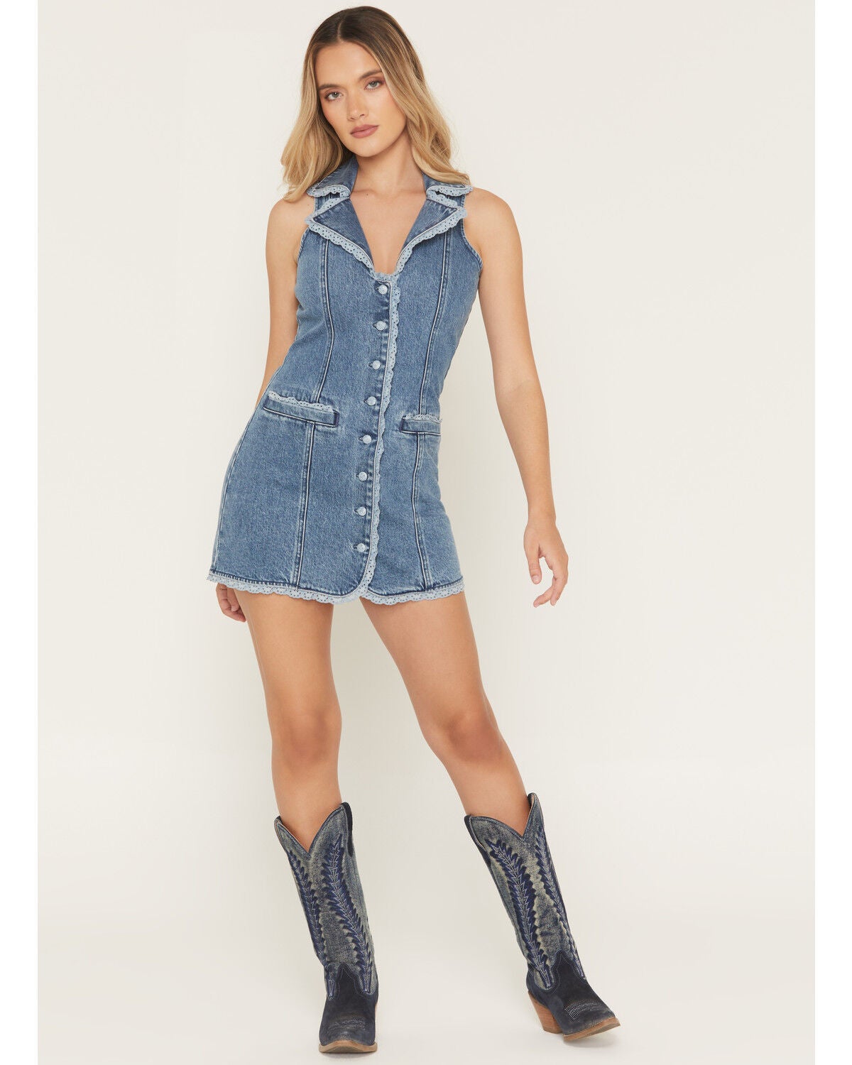 Show Me Your Mumu Women's Maddox Sleeveless Denim Mini Dress, Medium Wash, hi-res