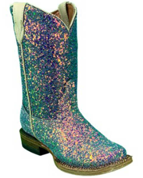 Tanner Mark Girls' Mermaid Western Boots - Broad Square Toe, Blue, hi-res