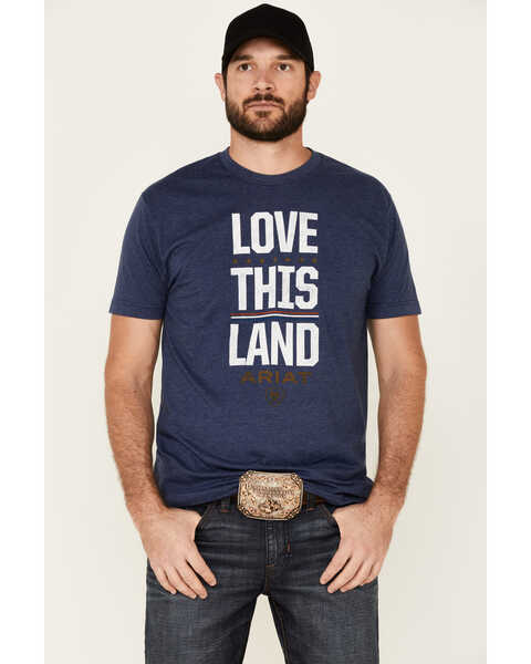 Image #1 - Ariat Men's Navy Love This Land Graphic Short Sleeve T-Shirt , Navy, hi-res