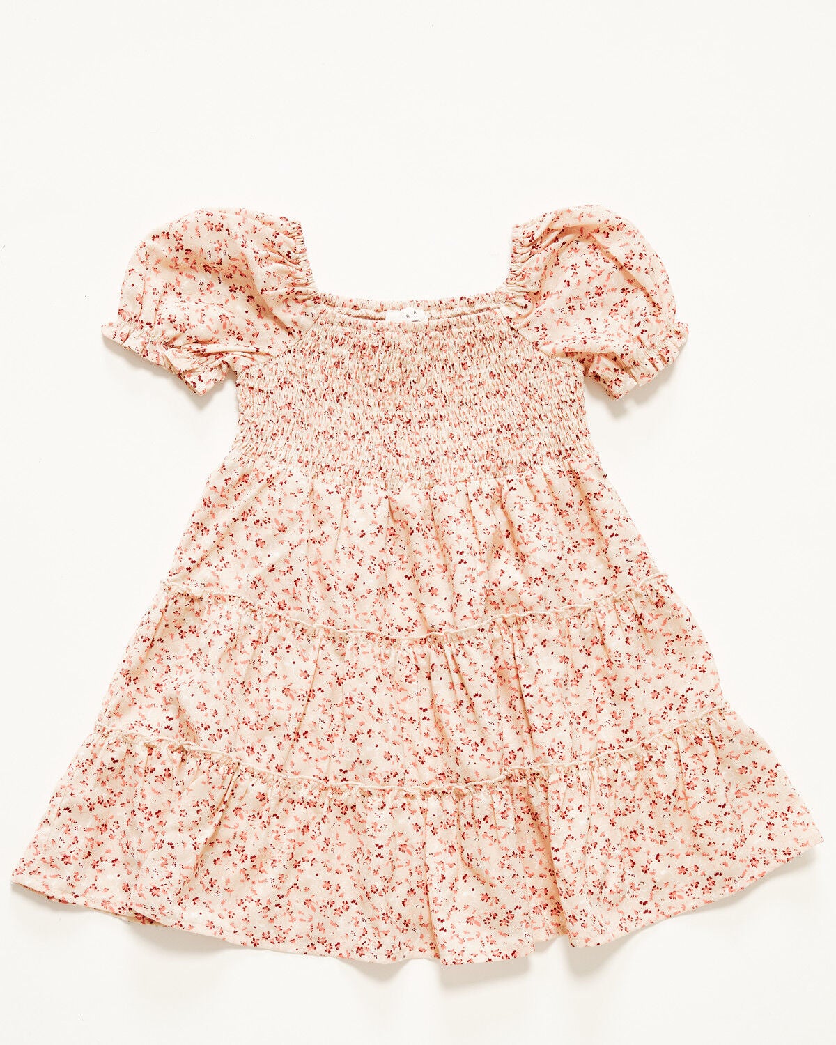 Yura Toddler Girls' Floral Print Short Sleeve Dress, Beige, hi-res