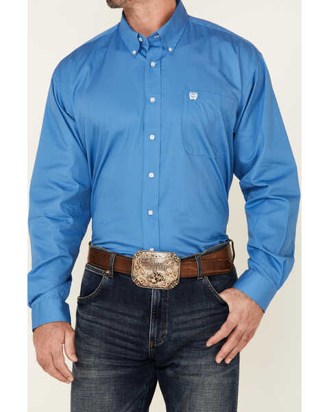 Image #3 - Cinch Men's Solid Long Sleeve Button-Down Western Shirt, Blue, hi-res