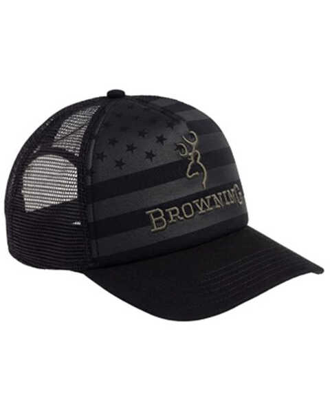 Browning Men's Black Foam Flag Embroidered Logo Mesh-Back Trucker Cap, Black, hi-res