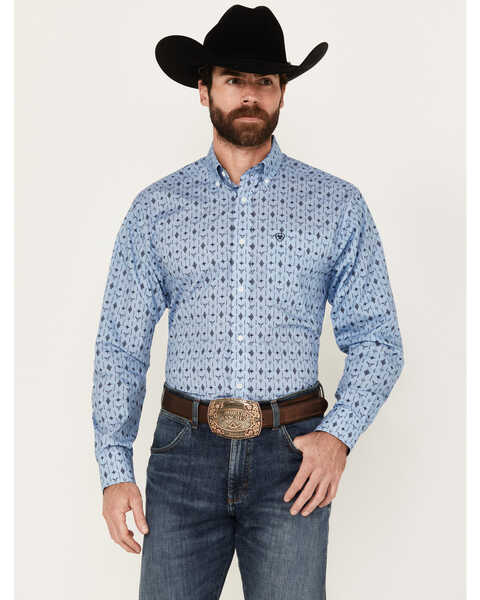 Ariat Men's Kyson Southwestern Print Long Sleeve Button-Down Shirt, Blue, hi-res