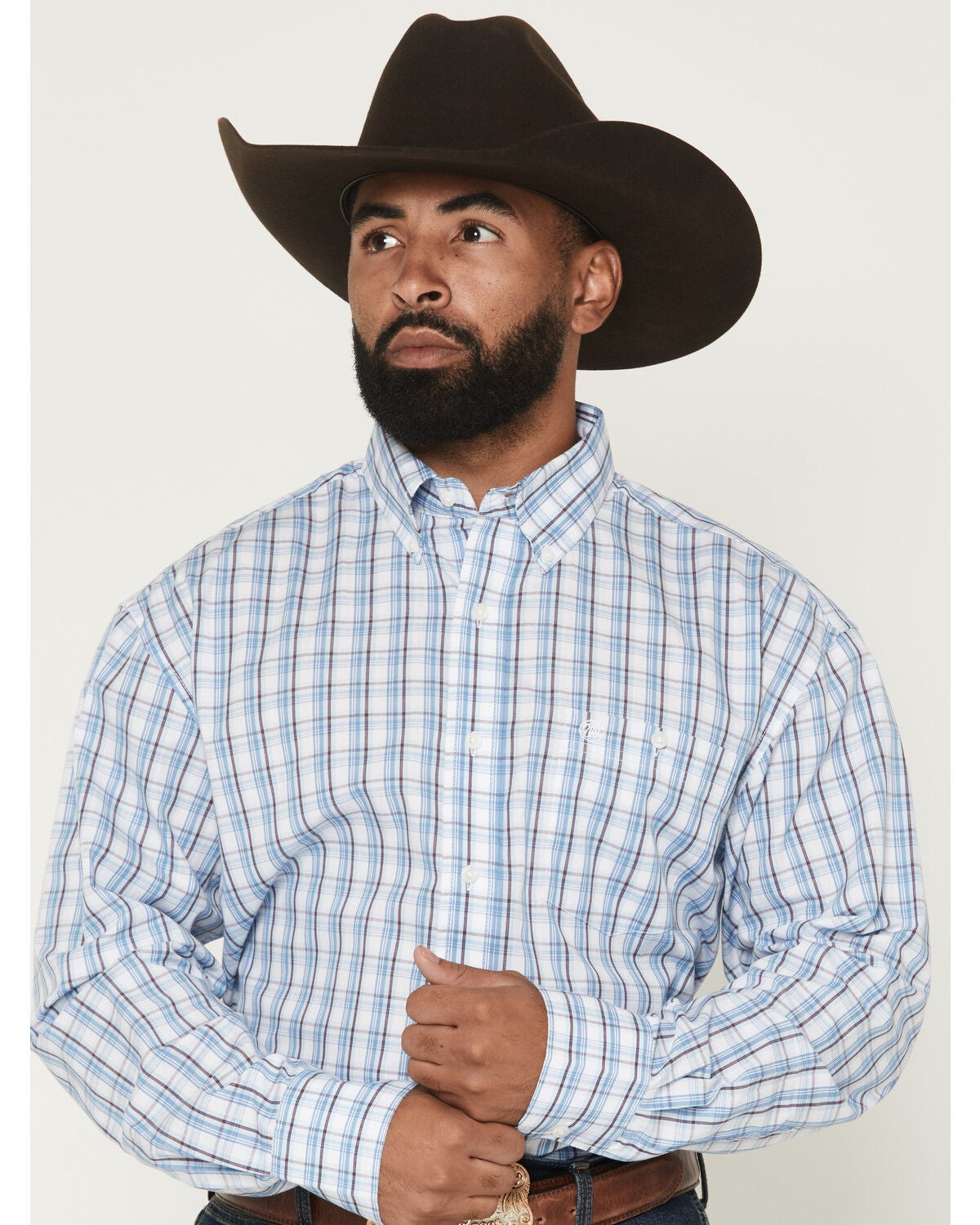 Image #1 - Wrangler Men's Plaid Print Long Sleeve Button-Down Western Shirt - Big, Blue, hi-res