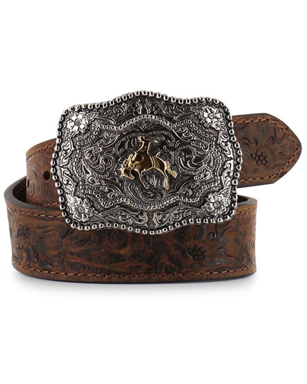 Cody James Kid's Floral Tooled Belt, Brown, hi-res