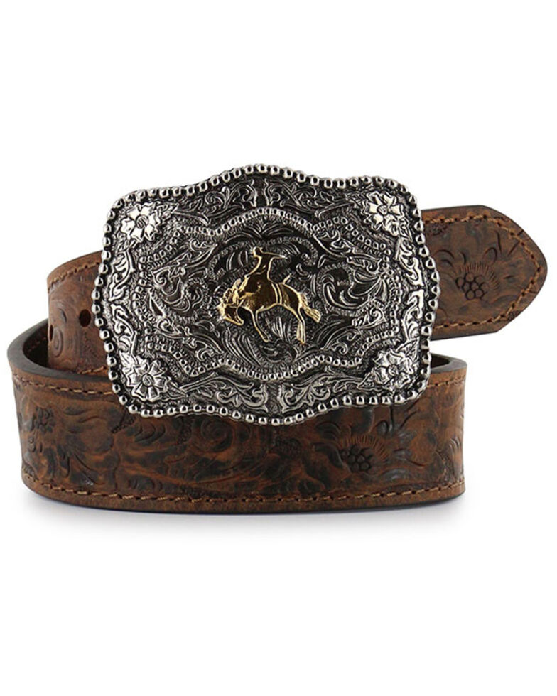 Cody James Kid's Floral Tooled Belt, Brown, hi-res