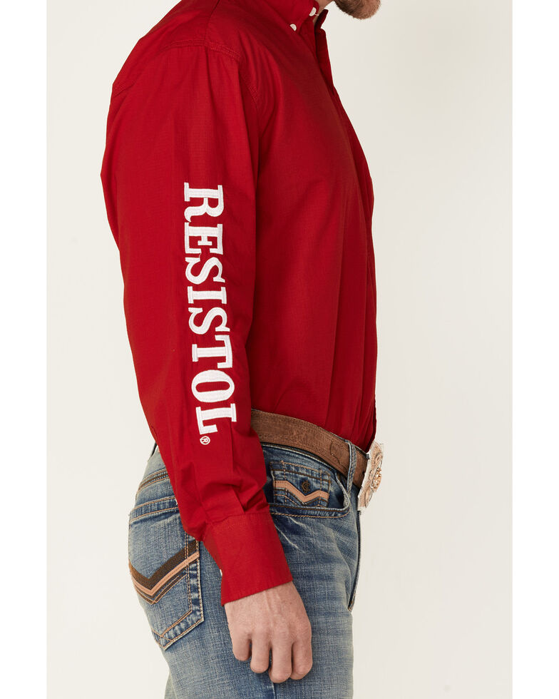 Resistol Men's Solid Red Logo Embroidered Long Sleeve Button-Down Western Shirt , Red, hi-res