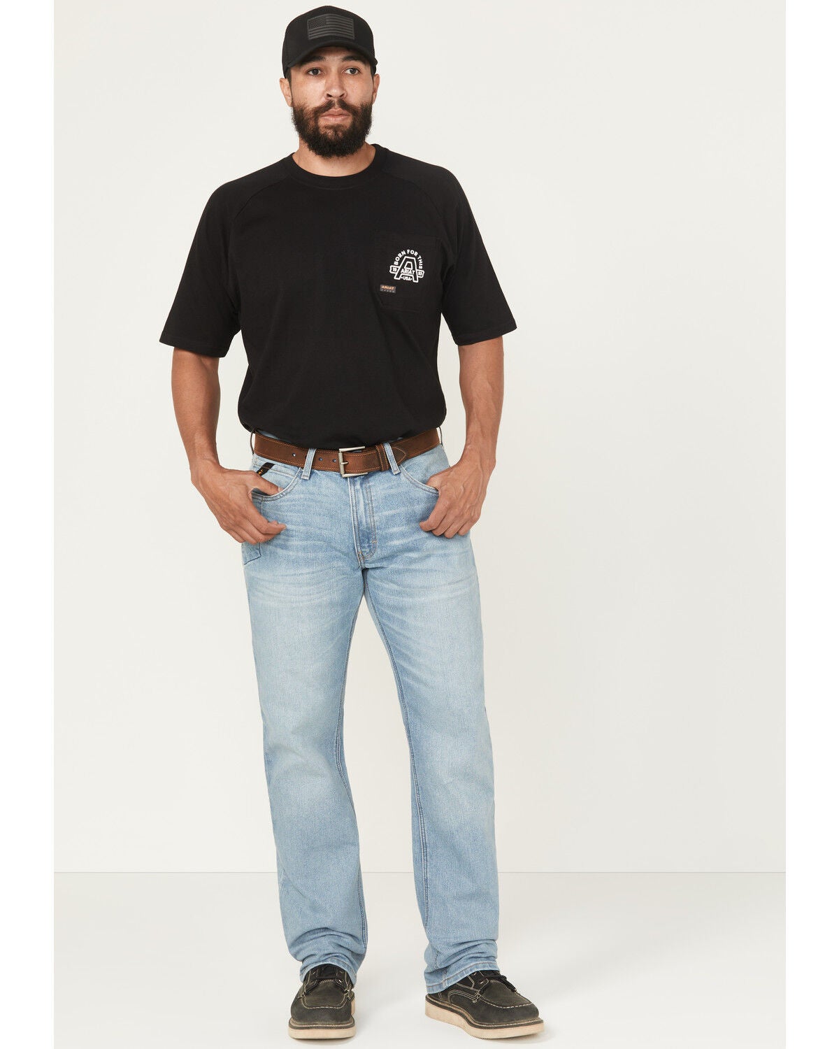 Ariat Men's Rebar M4 Light Wash Shoreline Straight Durastretch Denim Jeans, Light Wash, hi-res
