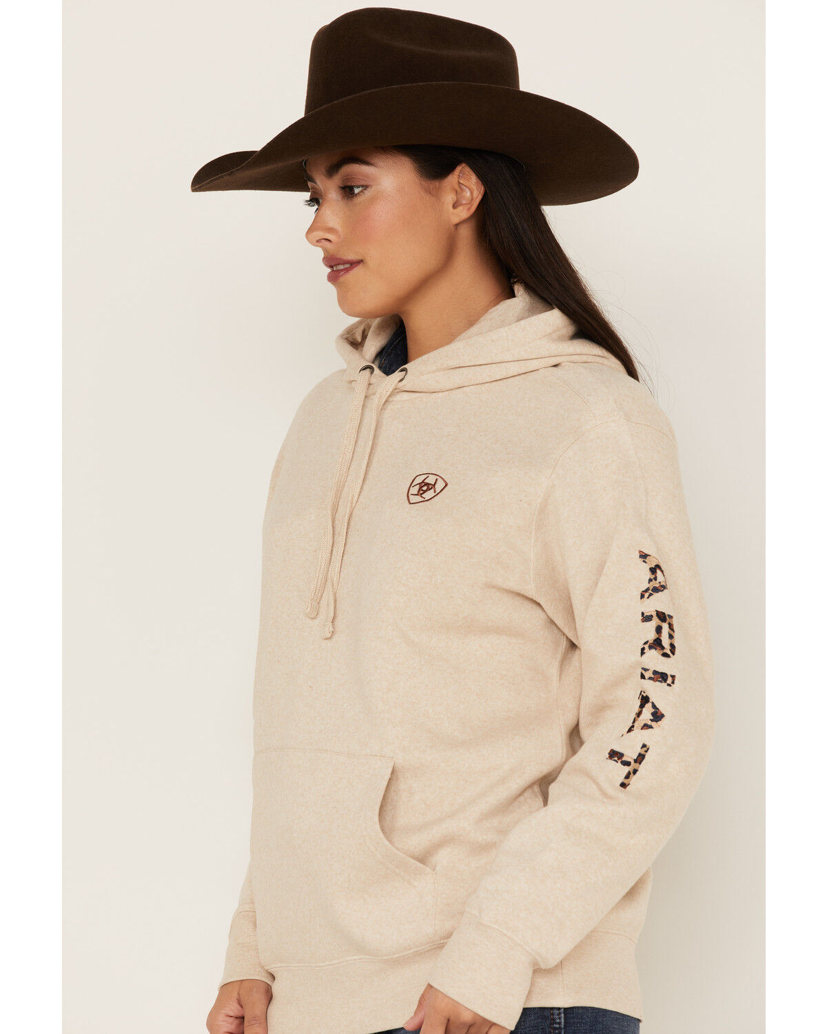 Image #2 - Ariat Women's Boot Barn Exclusive Embroidered Logo Hoodie, Tan, hi-res