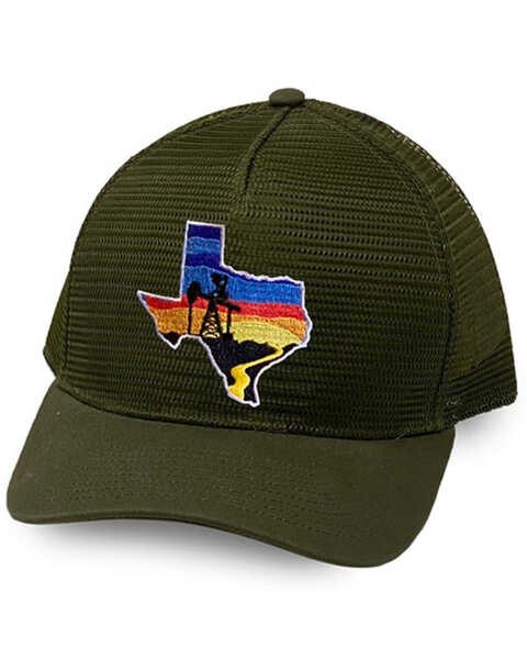 Oil Field Hats Men's Loden Texas Sunset Patch Mesh-Back Ball Cap, Olive, hi-res