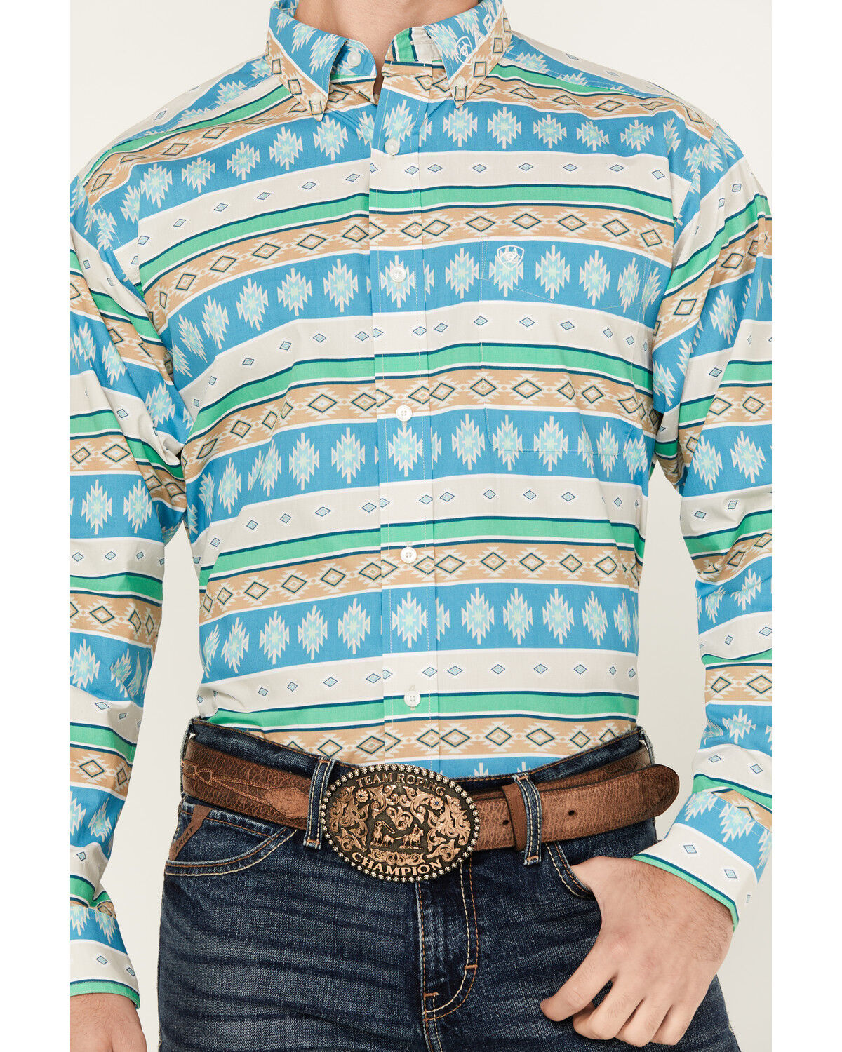 Image #3 - Ariat Men's Team Christian Horz Southwestern Striped Long Sleeve Button-Down Western Shirt, Multi, hi-res