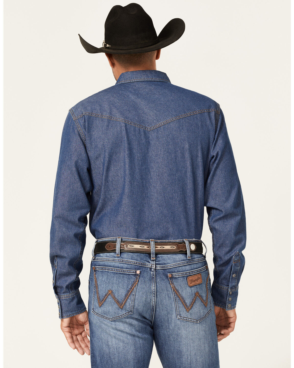 Image #2 - Blue Ranchwear Men's Medium Wash Long Sleeve Snap Western Denim Shirt, Medium Blue, hi-res