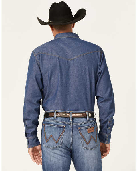 Image #2 - Blue Ranchwear Men's Medium Wash Long Sleeve Snap Western Denim Shirt , Medium Blue, hi-res