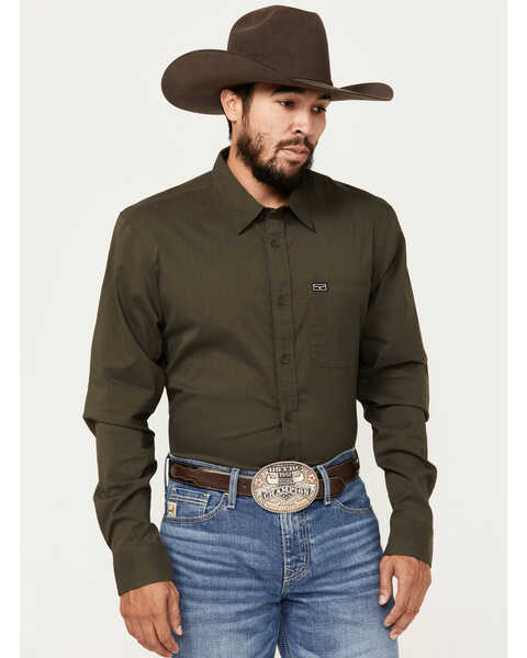 Kimes Ranch Men's Linville Long Sleeve Button-Down Performance Western Shirt, Olive, hi-res