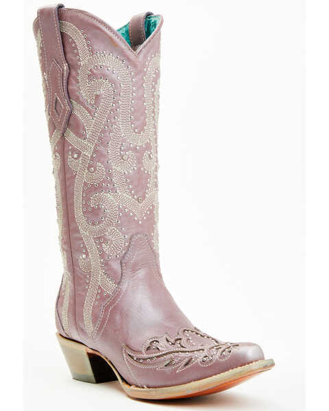 Corral Women's Metallic Embellished Overlay Western Boots - Snip Toe , Rose, hi-res
