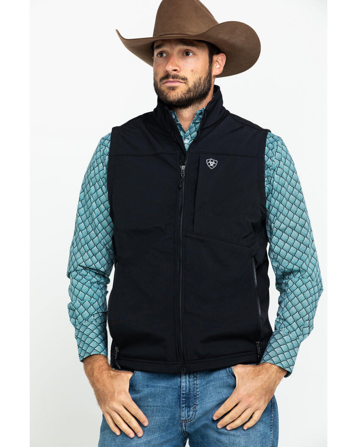 Image #1 - Ariat Men's Logo 2.0 Softshell Zip-Up Vest, Black, hi-res