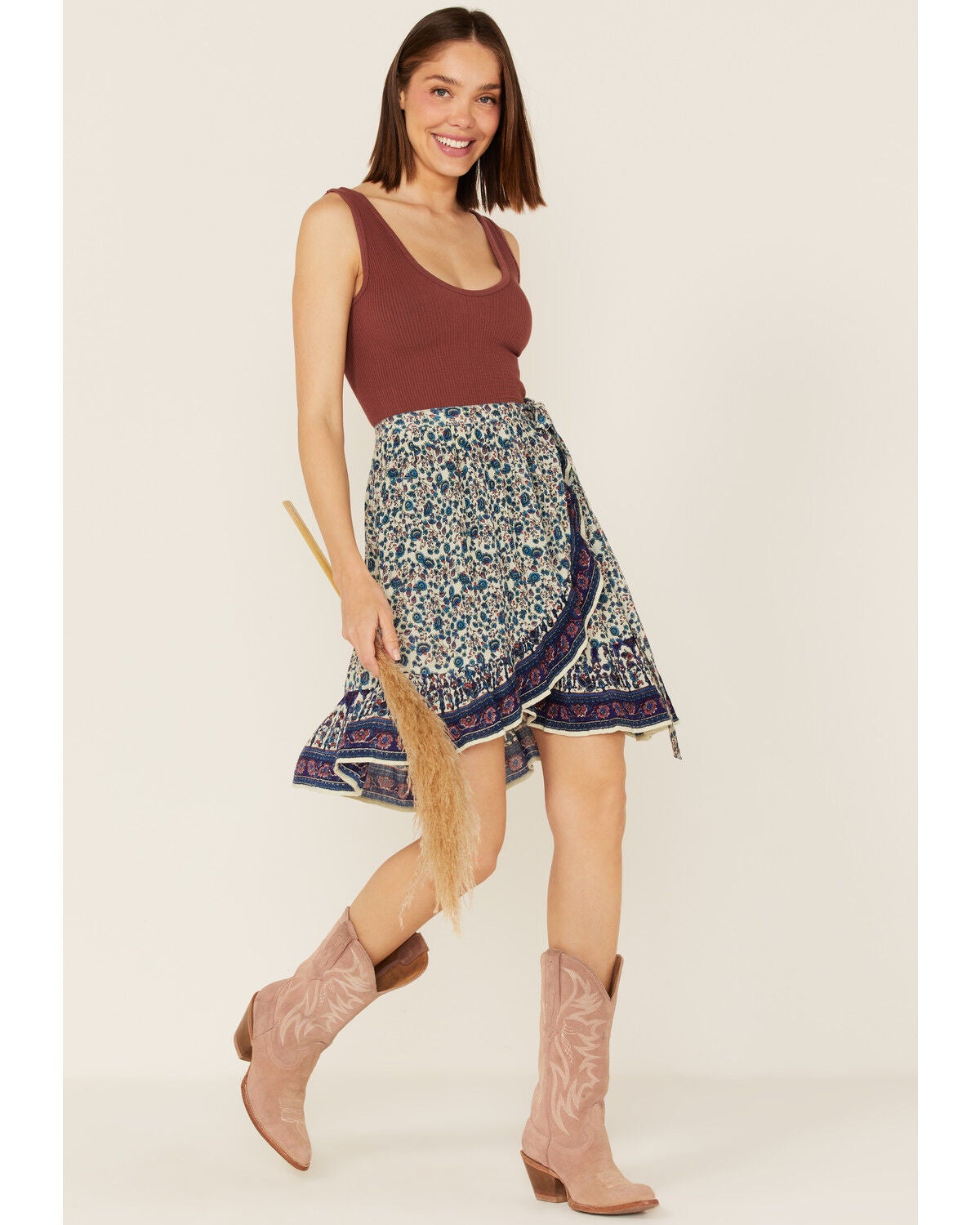 Bila Women's Border Print Wrap Mini Skirt, Blue, hi-res