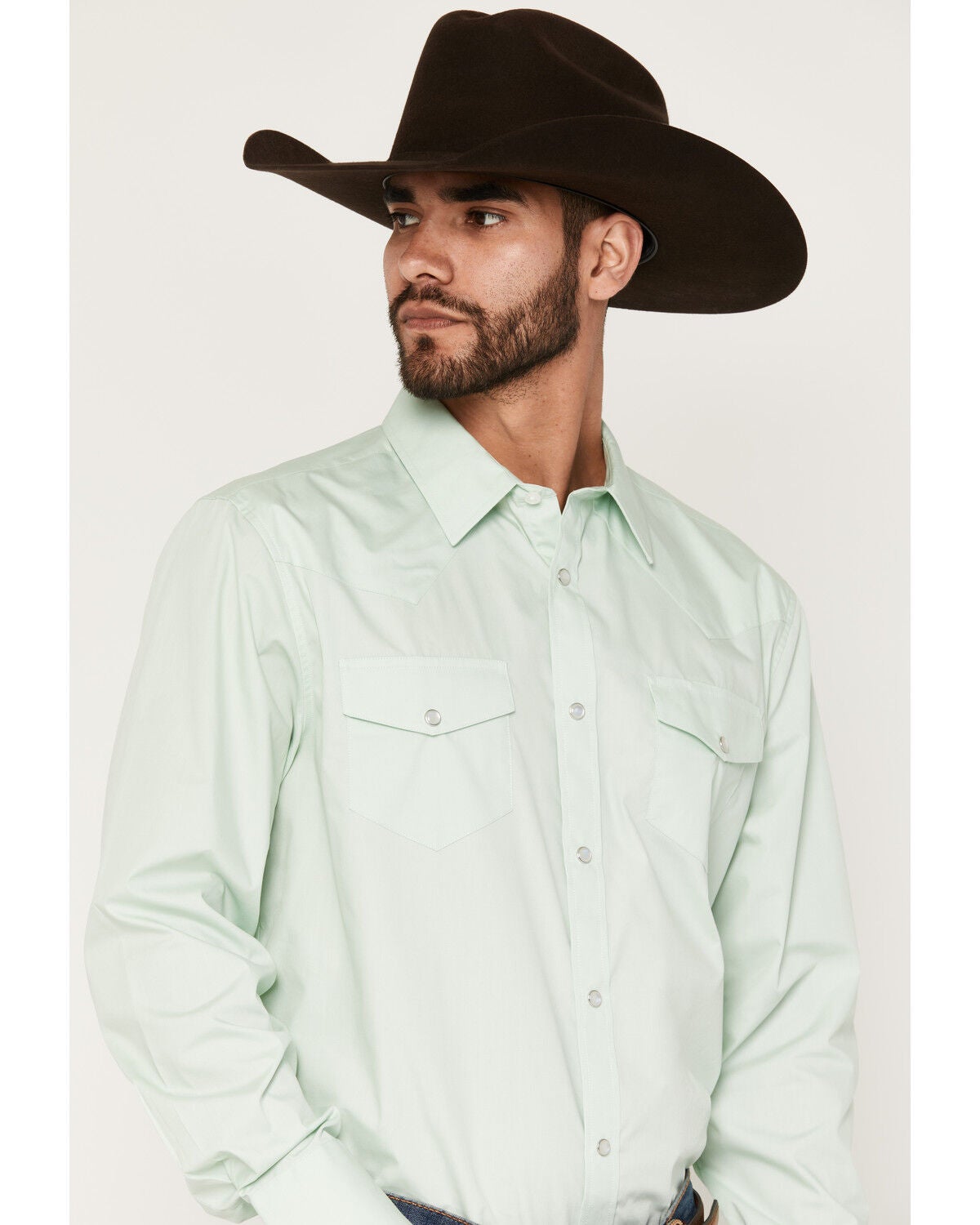 Image #2 - Gibson Trading Co Men's Basic Solid Long Sleeve Snap Western Shirt, Sage, hi-res