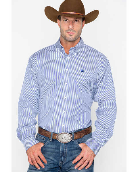 Cinch Men's Royal Blue Stripe Long Sleeve Button-Down Shirt, Royal Blue, hi-res