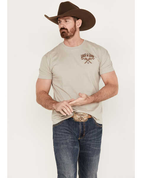 Cowboy Hardware Men's Lock N' Load Short Sleeve Graphic T-Shirt, Sand, hi-res