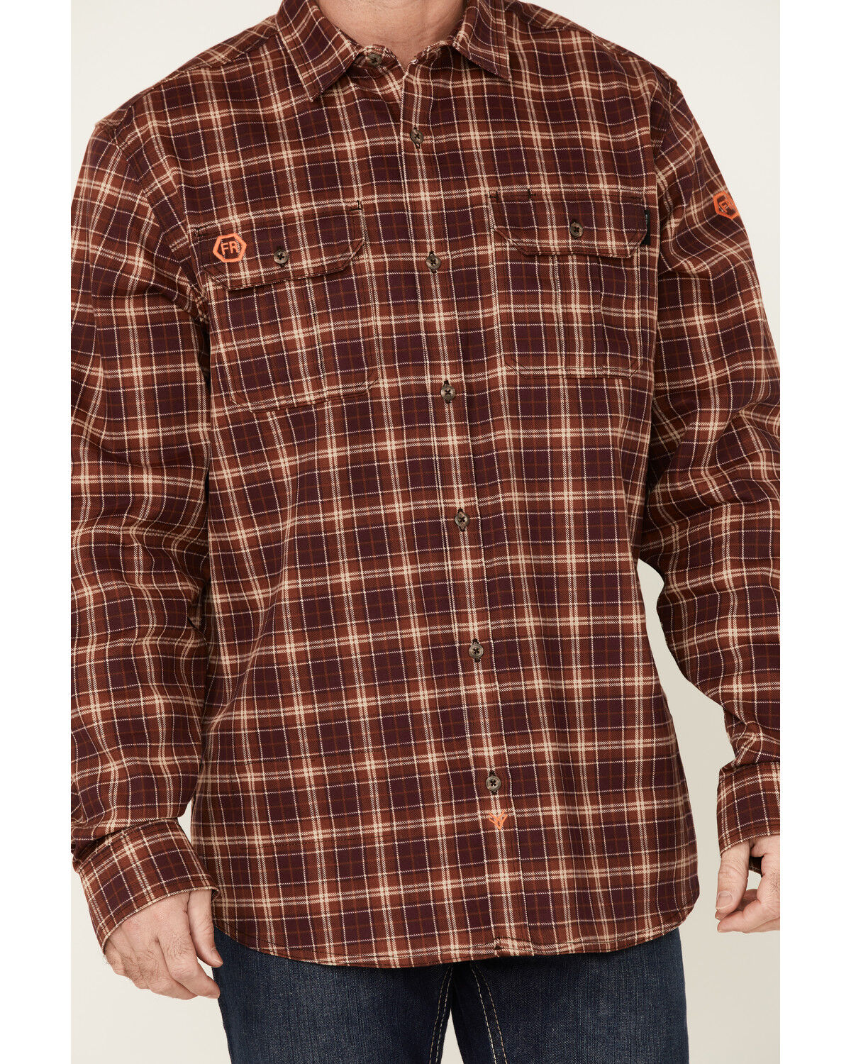 Image #3 - Hawx Men's FR Plaid Print Long Sleeve Button Down Work Shirt - Tall, Red, hi-res