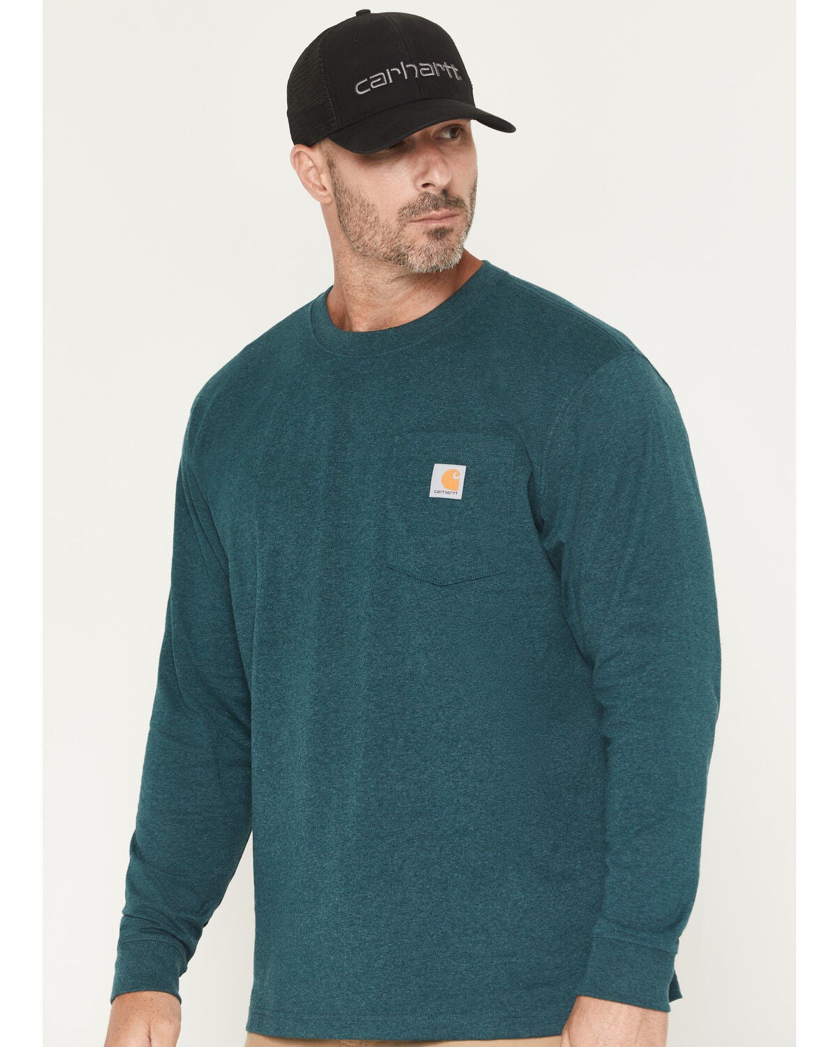 Image #2 - Carhartt Men's Loose Fit Heavyweight Long Sleeve Logo Pocket Work T-Shirt, Green, hi-res