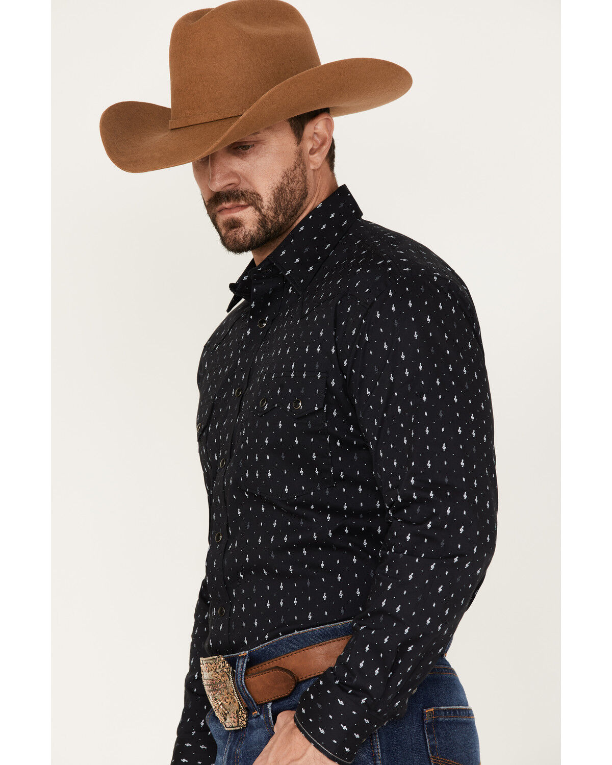 Image #2 - Rough Stock by Panhandle Men's Music Note Geo Print Long Sleeve Stretch Western Shirt, Black, hi-res