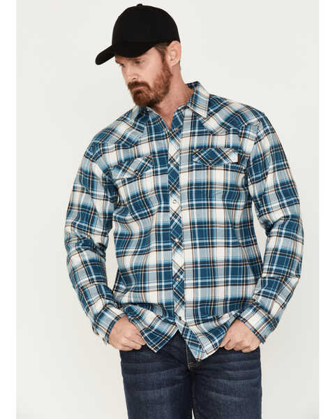 Cody James Men's FR Check Plaid Print Long Sleeve Pearl Snap Work Shirt - Big & Tall , Blue, hi-res