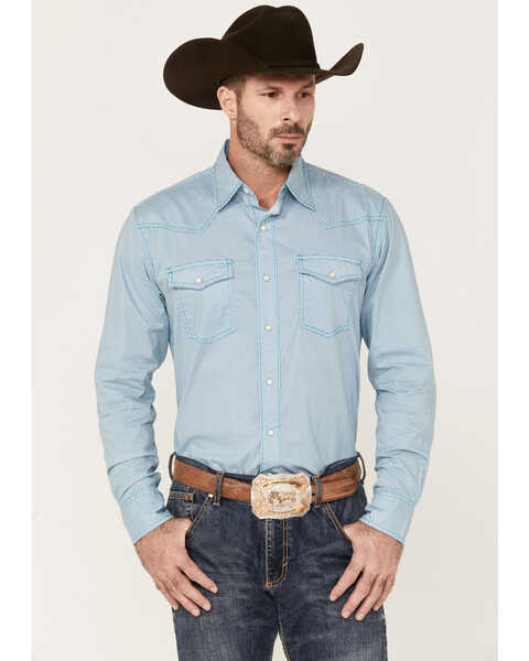 Wrangler 20x Men's Geo Print Long Sleeve Snap Western Shirt, Teal, hi-res